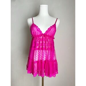 Victoria's Secret Sheer Lace Satin Bow Babydoll Lingerie Women's Small Pink NWT
